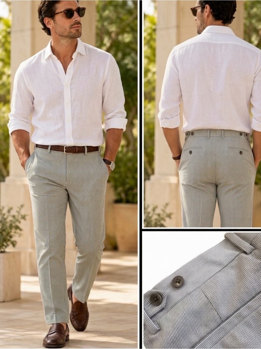 Theory Men 34 Kacey NF Astro Olive Pinstripe Cotton Dress Pants Gray 80314202